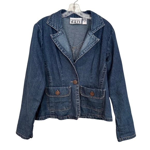 Keren Hart Denim Blazer Lace Jacket Women's Medium Y2K Vintage 80s‎ Cottagecore - Picture 2 of 8